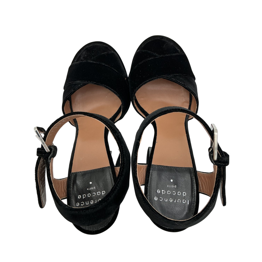 LoveShackFancy Velvet Black Platform Ankle Strap Sandals Size 8 - Picture 5 of 6